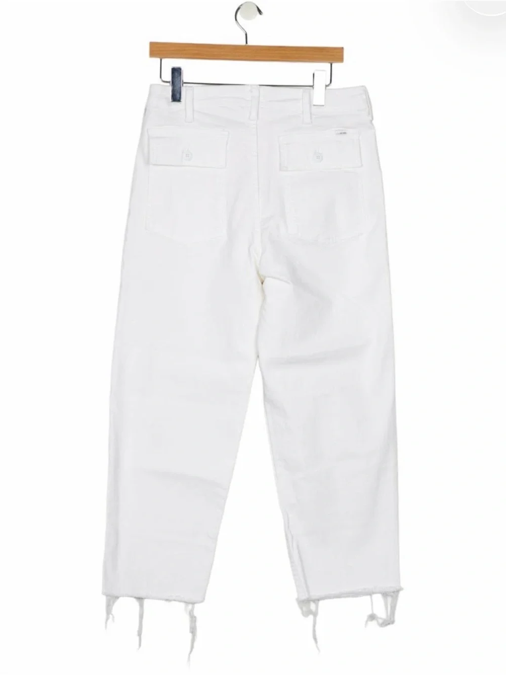 Mother White High Rise Straight Leg Jeans Raw Hem Size 28